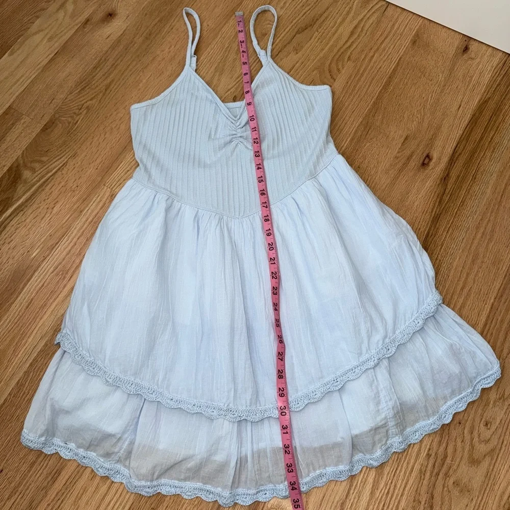 Aerie V Waist Cotton Mini Dress Light Blue Large - Picture 7 of 11